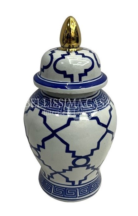 Waza dekoracyjna 30 cm z chińskiej ceramiki wazon ręcznie malowany ceramiczny szaro granatowy