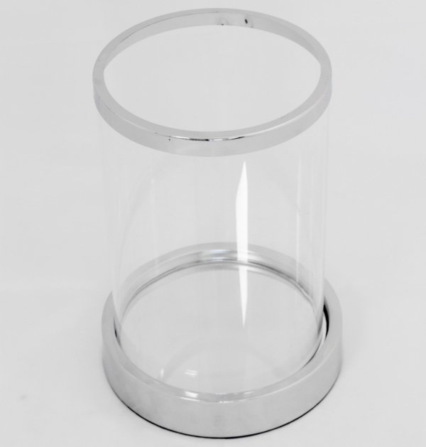 Metalowo szklany świecznik dekoracyjny transparentny na jedną świecę