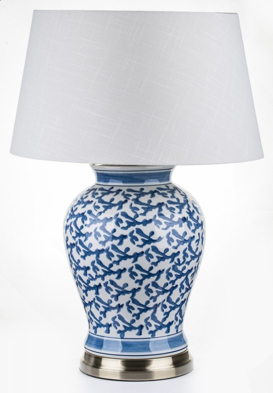 Stylowa lampa niebiesko biała z abażurem