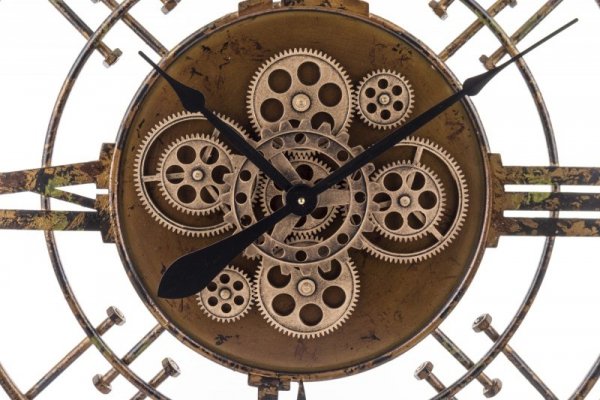 Bardzo duży zegar Colonna loft brązowo czarny metalowy cyfry rzymskie widoczny mechanizm