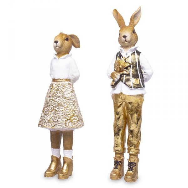 Dekoracja do salonu figurka na stół para królików wielkanocnych