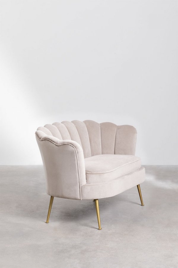 Nowoczesna sofa Keiko do salonu lub poczekalni w stylu glamour-złote nogi brąz pszeniczny