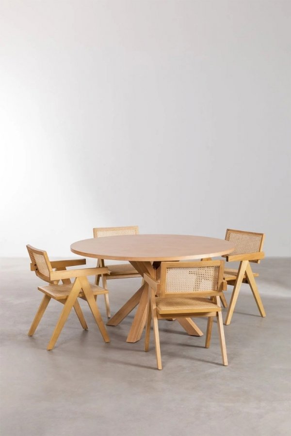 Zestaw do jadalni Lail stół okrągły 140 cm i 4 krzesła w kolorze naturalnym