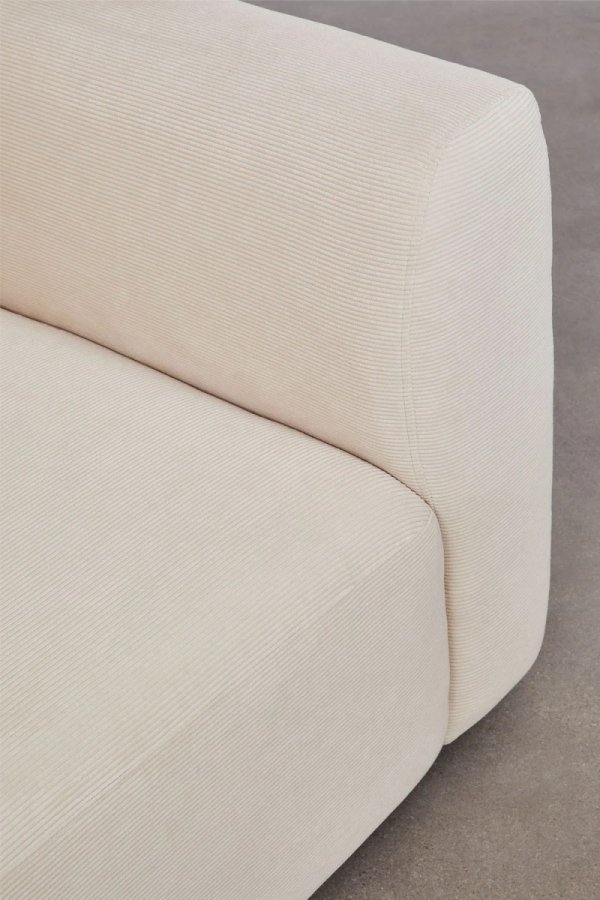narożna sofa modułowa Fogler z lewym szezlongiem i pufą – beżowy sztruks, nowoczesny styl, 4 miejsca – Bellissima Casa