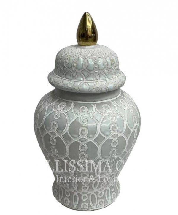 Ceramiczna waza wazon z chińskiej ceramiki grawer biało złoty 37 cm
