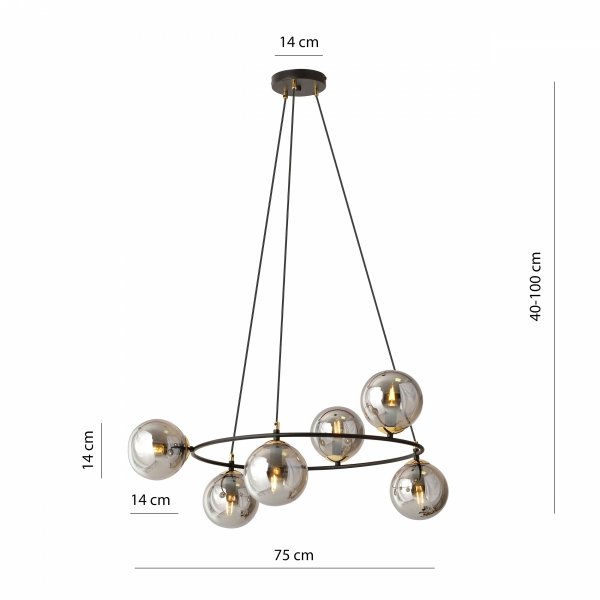 Ti Amo 6 GRAFIT - Lampa Sufitowa wisząca z dymionymi kloszami kule