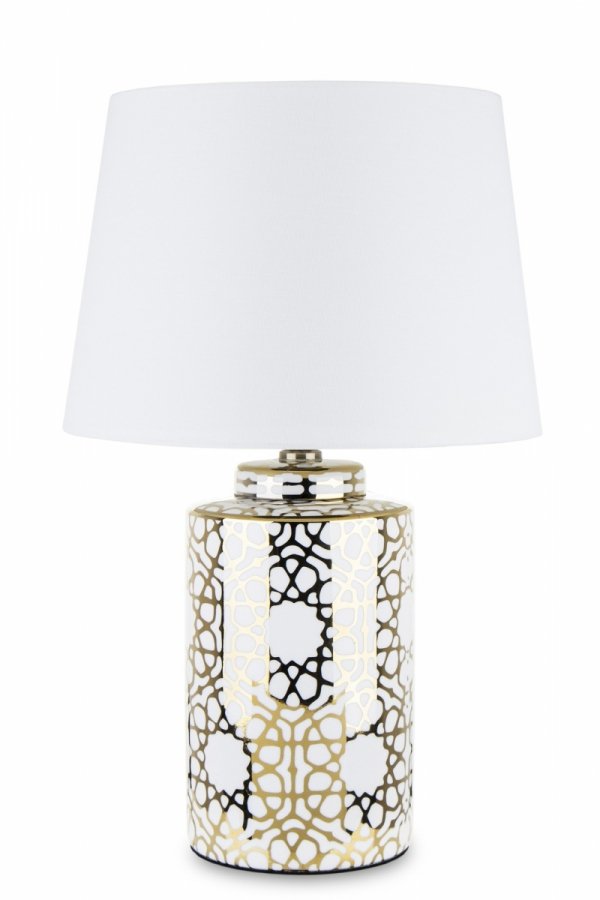 Wysoka lampa z ceramiki podstawa cylindryczna biały abażur