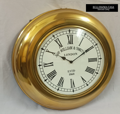 Złoty okrągły zegar ścienny Sir William and Smith o średnicy 53,5 cm