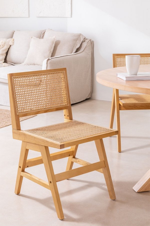 Krzesło do jadalni z drewna jesionowego z ratanowym siedziskiem i oparciem kolor naturalny
