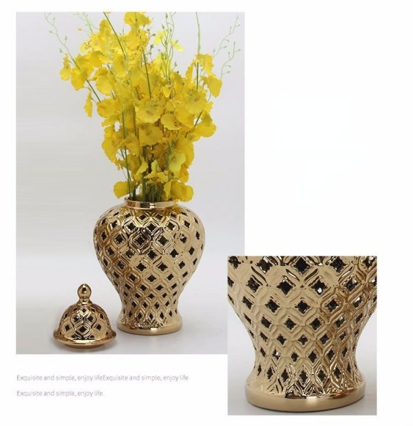 Dekoracyjna waza z chińskiej ceramiki wazon ceramiczny na stół do salonu wybierz kolo złoty lub srebrny