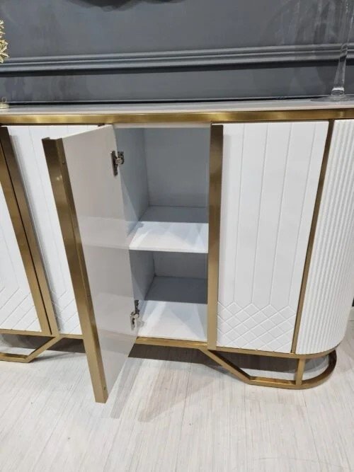 Komoda biała 150/40/92cm Rosa złocona do salonu glamour