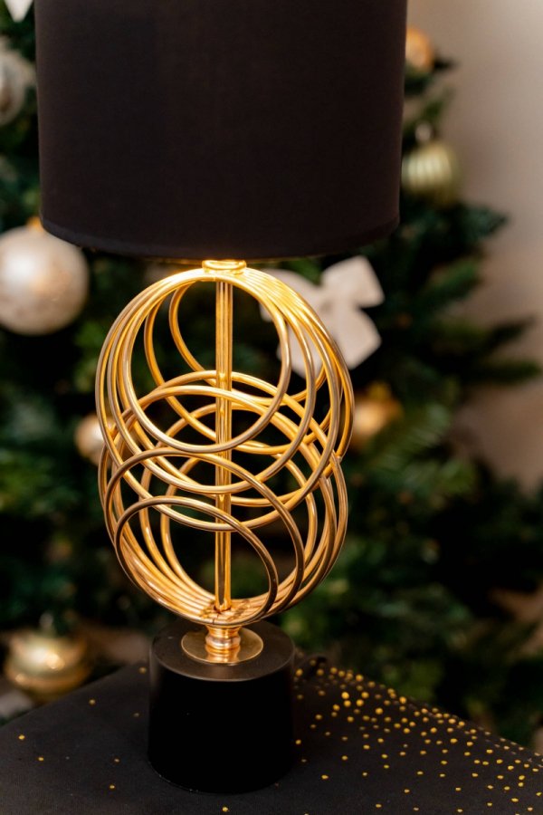 Lampa stołowa Fantasy złota z czarnym abażurem glamour do salonu 