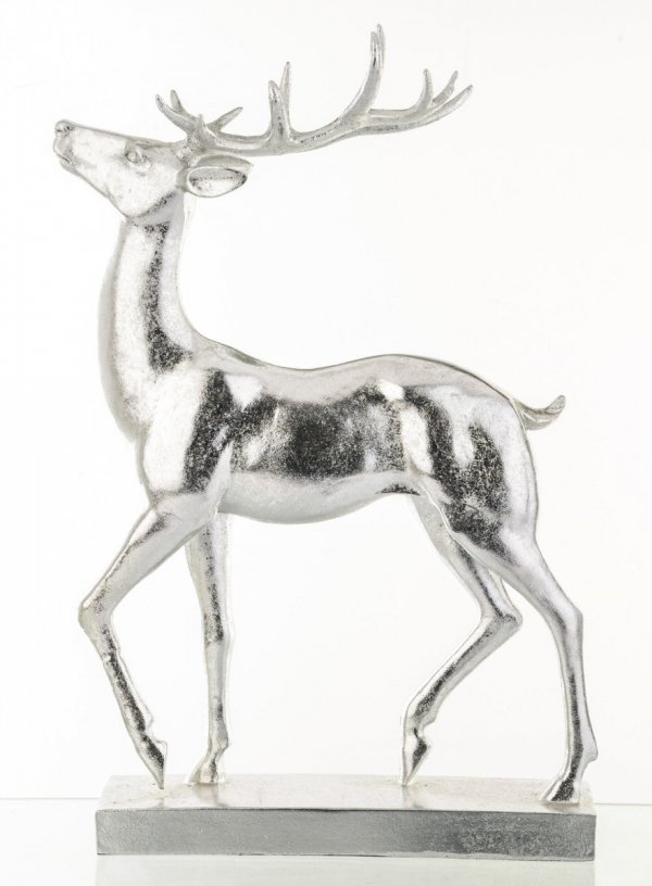 Srebrna dekoracyjna figurka jeleń na podstawce  