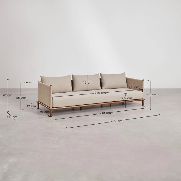 Zestaw ogrodowy Olivia – sofa 3-osobowa z drewna akacjowego i dwa okrągłe stoliki kawowe, idealne na taras, patio i do ogrodu.