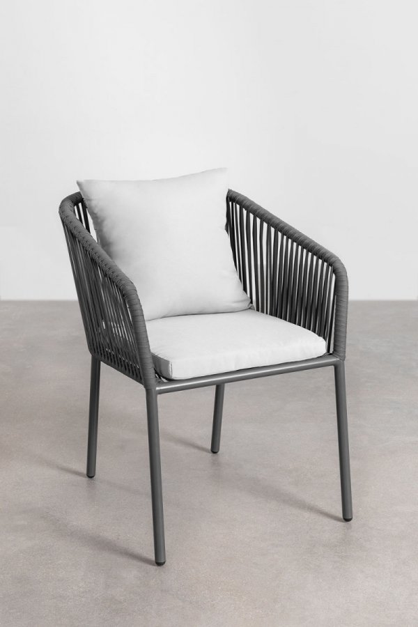 krzesło ogrodowe Arhiza Classic z podłokietnikami SKLUM – aluminium i pleciona lina, elegancki styl na taras i do ogrodu – Bellissima Casa