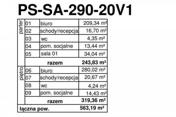 Projekt biurowca PS-SA-290-20V1 pow. 563,19 m2