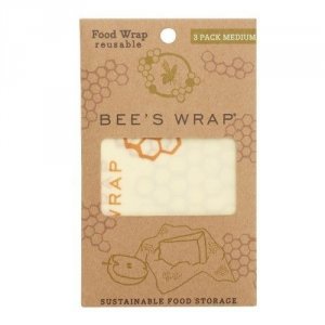 Bee's Wrap, Woskowana organiczna bawełna do zawijania, 3 szt., rozm. M 25 x 27,5 cm