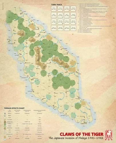 Claws of the Tiger: The Japanese Invasion of Malaya 1941-1942 canvas map 17&quot; x 22&quot;