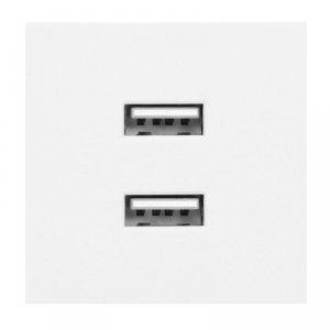 NOEN USB x 2, podwójny port modułowy 45x45mm z ładowarką USB, 2,1A 5V DC, biały