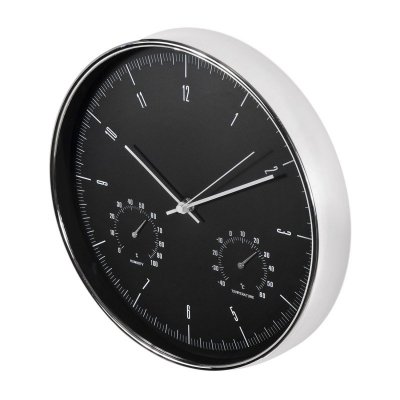Zegar ścienny srebrny 12'' 30cm z termometrem i higrometrem  CE60 S