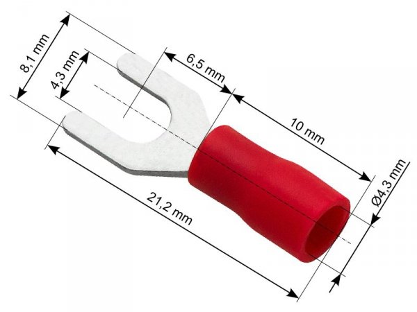 43-004# Konektor widełkowy izolowany l śruba4,3 kabel 4,3