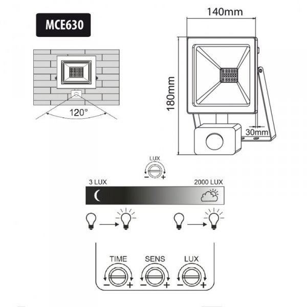 Naświetlacz LED z czujnikiem ruchu Maclean, slim 30W, 2400lm, barwa neutralna biała (4000K), IP44,  MCE630 NW PIR