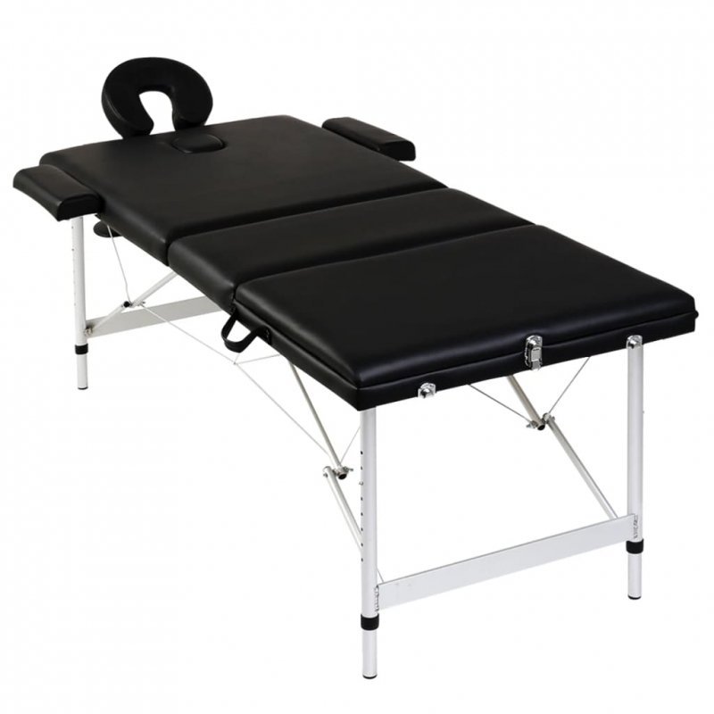 Składany stół do masażu z aluminiową ramą, 3 strefy, czarny