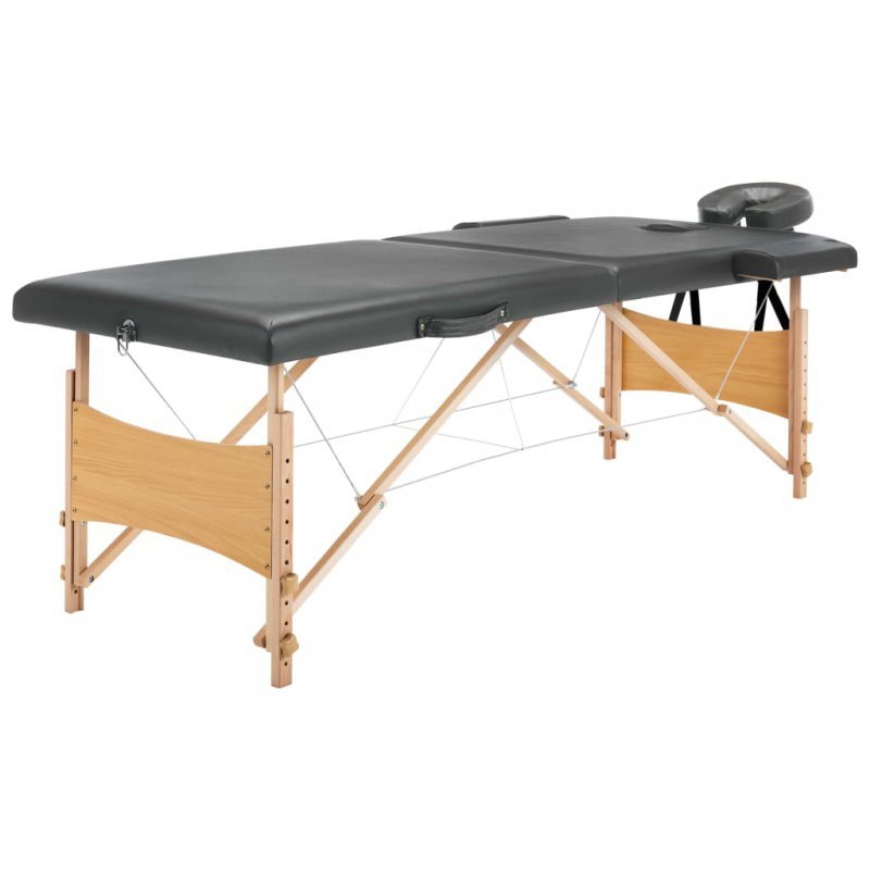 Stół do masażu z 2 strefami, drewniana rama, antracyt, 186x68cm
