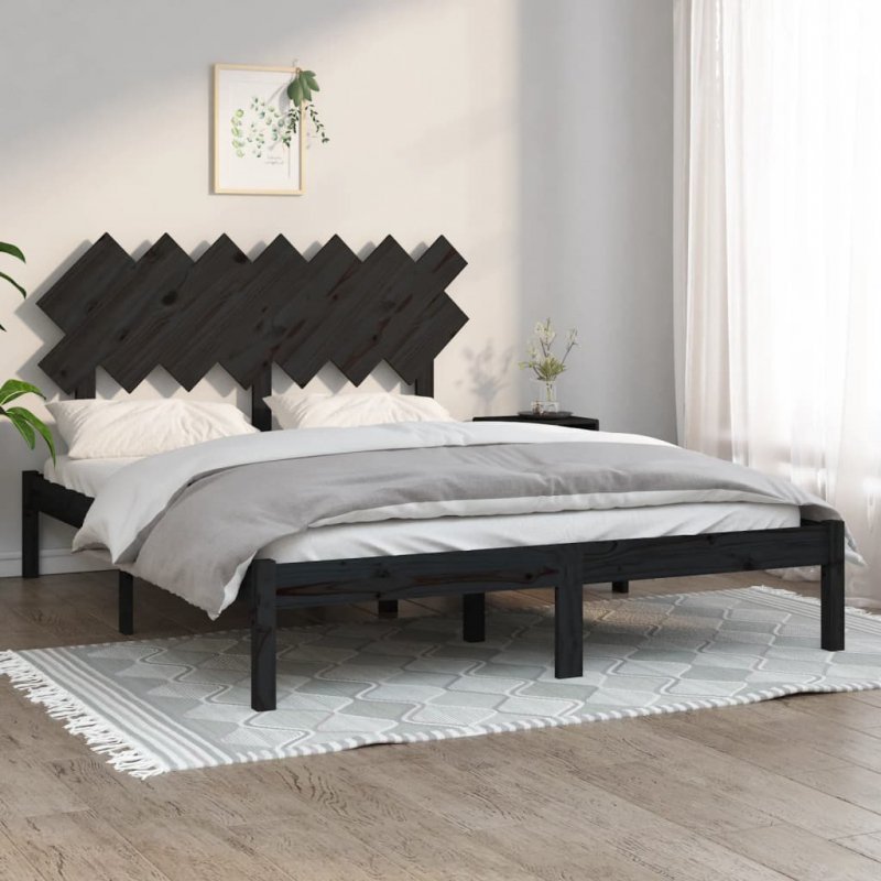 Rama łóżka, czarna, 140x200 cm, lite drewno