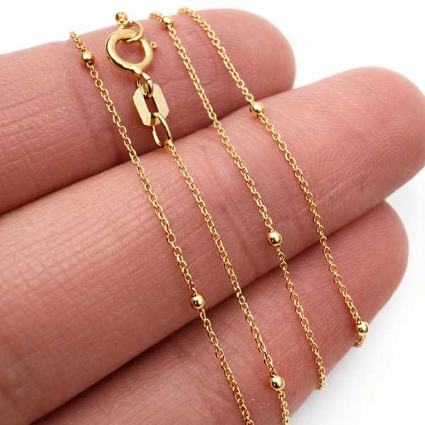 Łańcuch kuty 45cm kule złoto 585