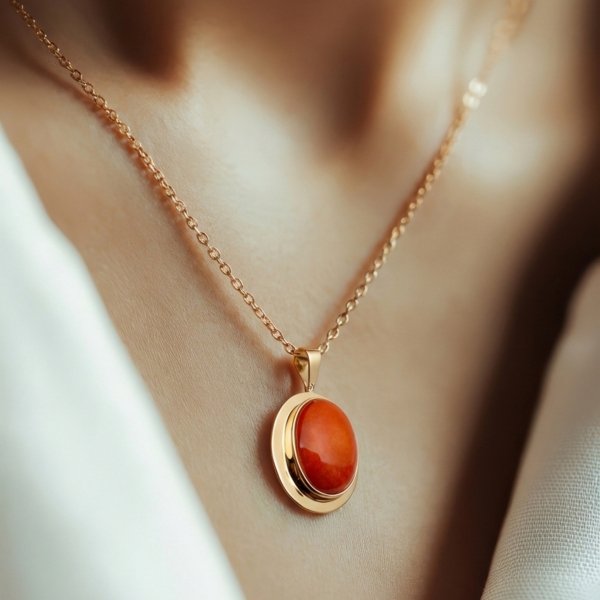 Zawieszka z naturalnym koralem w owalnej ramie złoto 585 