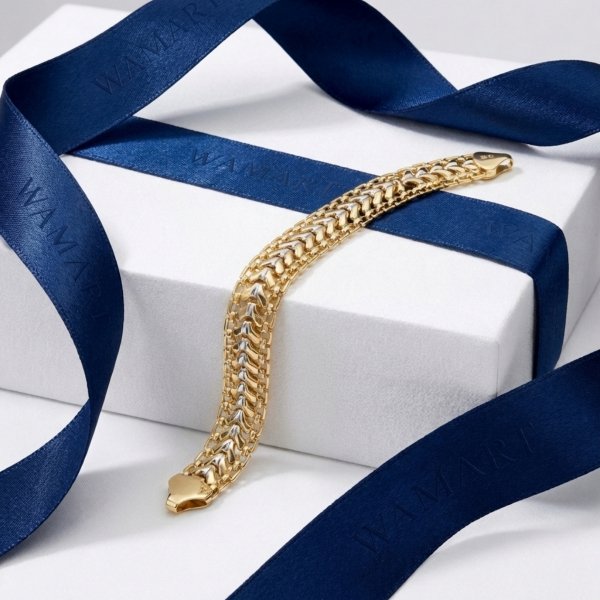 Bransoletka szeroka białe i żółte złoto 585 