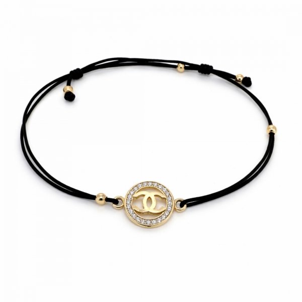 Bransoletka na czarnym sznurku z literkami złoto 585