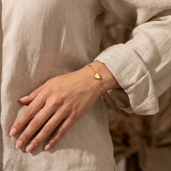 Bransoletka z sercem i kulami diamentowanymi złoto 585