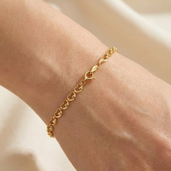 Bransoletka kaskada serc kontur złoto 585