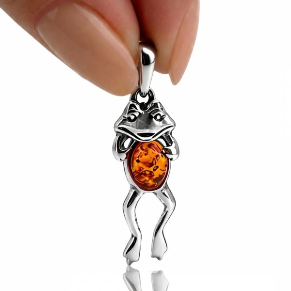Zawieszka żaba bursztyn naturalny srebro 925