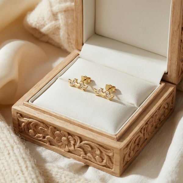 Kolczyki dwa gołąbki z sercem złoto 585 