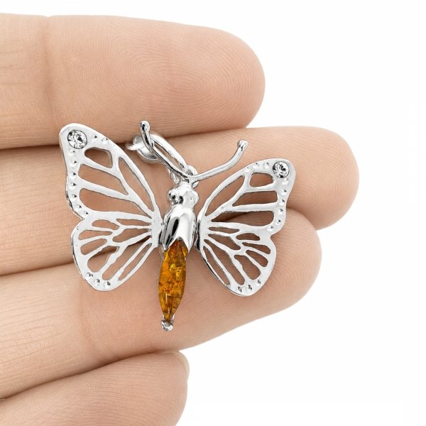 Wisior motyl z bursztynem naturalnym srebro 925 