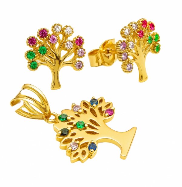 Komplet drzewka szczęścia kolory złoto 585 