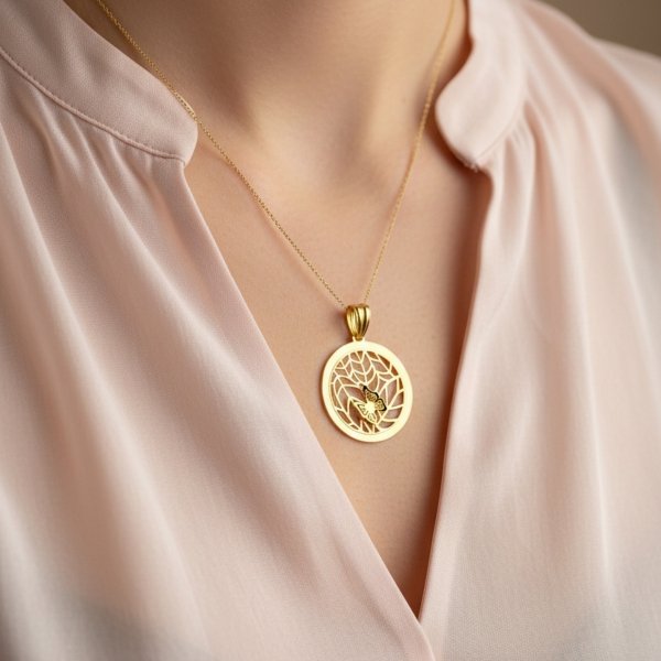 Zawieszka koło ażurowe z motylem złoto 585 