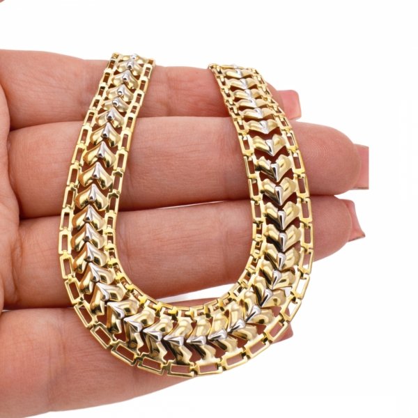 Bransoletka szeroka białe i żółte złoto 585 