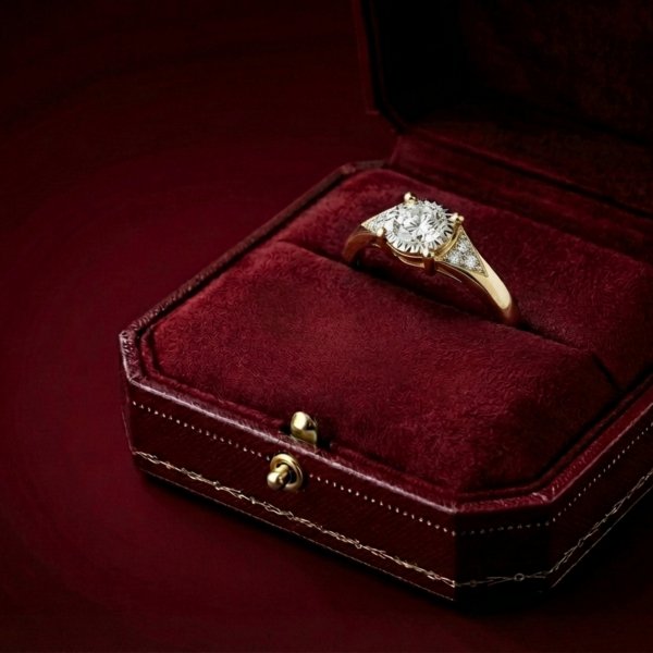 Pierścionek R.19 diamenty naturalne złoto 585 