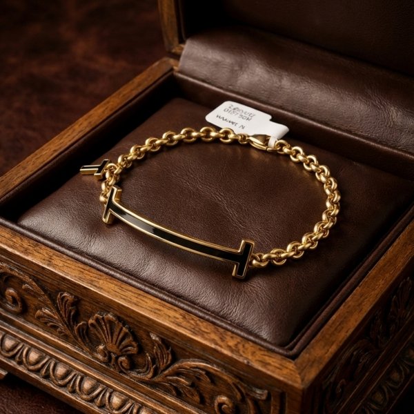 Bransoletka czarna blaszka 18,5cm złoto 585 