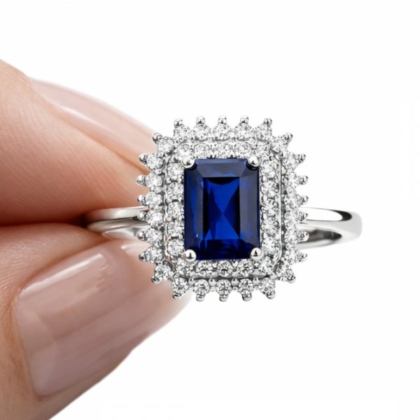 Pierścionek z szafirem srebro 925 ROD