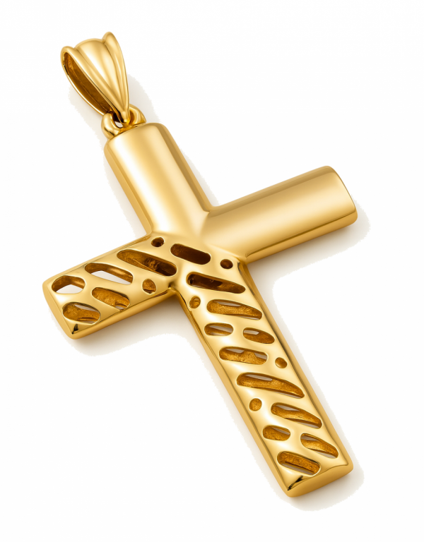 Krzyż duży wycinany 3D złoto 375