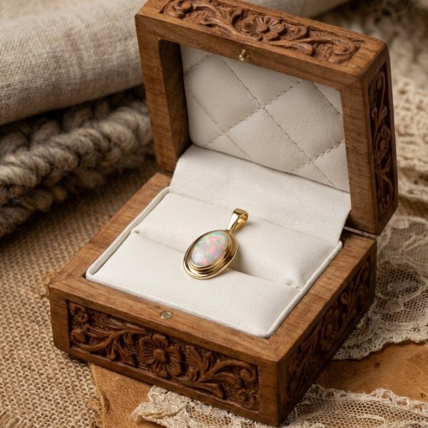 Wisior w owalnej oprawie z opalem złoto 585 