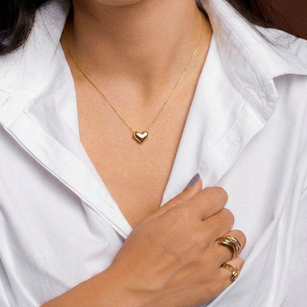 Naszyjnik pękate serce złoto 585