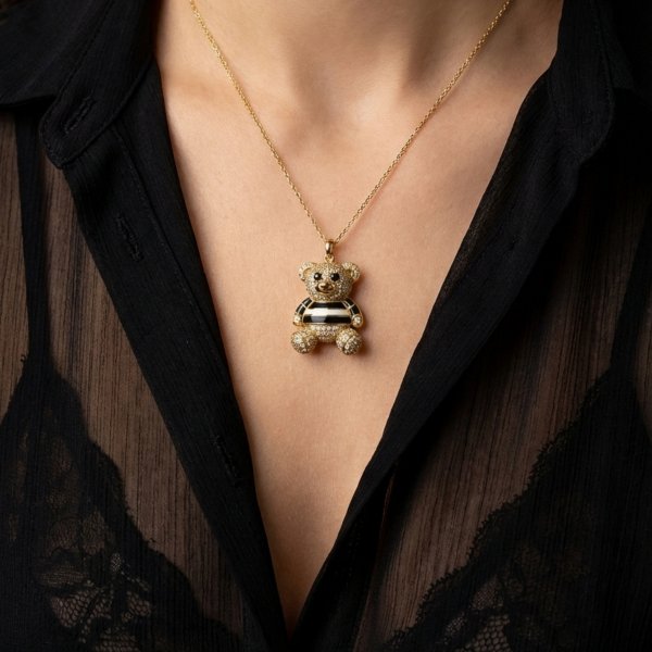 Wisor miś 3D paski kamienie  złoto 585 