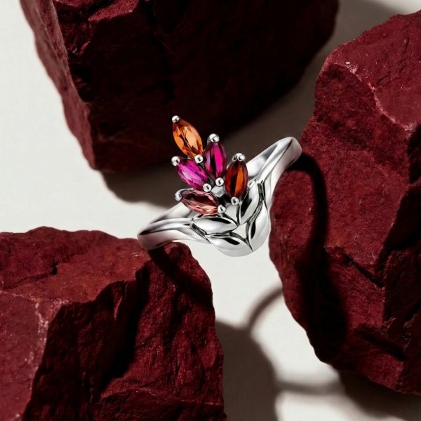 Pierścionek z naturalnym turmalinem srebro 925 ROD