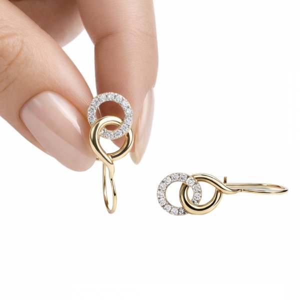 Kolczyki zapięcie bigiel spleciona forma z kamieniami złoto 585 